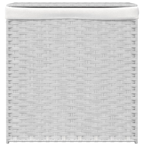 Fehér polyrattan szennyeskosár 2 rekesszel 53x33x57 cm