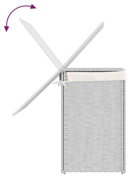 Fehér polyrattan szennyeskosár 2 rekesszel 53x33x57 cm