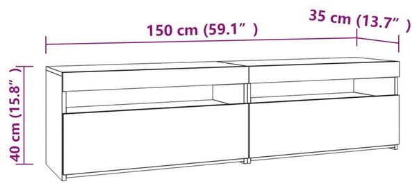 VidaXL Modern LED TV-szekrény - Füstös Tölgy - 150cm
