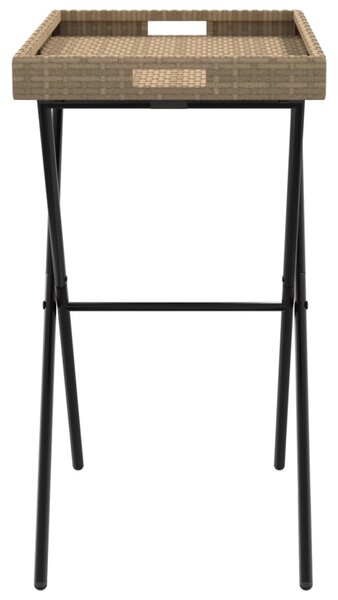 Bézs összecsukható polyrattan tálcaasztal 65 x 40 x 75 cm