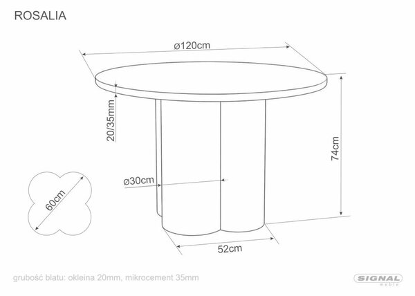 Rosalia Étkezőasztal MDF Tölgy Kerek 120 cm