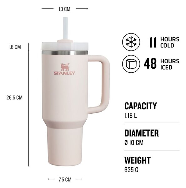 Világos rózsaszín rozsdamentes acél termosz szívószállal 1,18 l Quencher H2.0 FlowState Tumbler Rose Quartz – Stanley