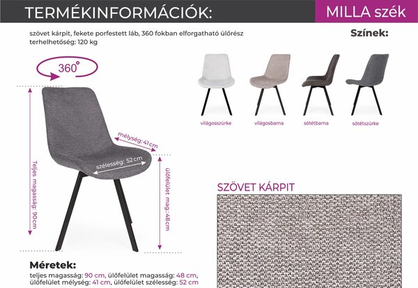 MILLA forgó étkezőszék