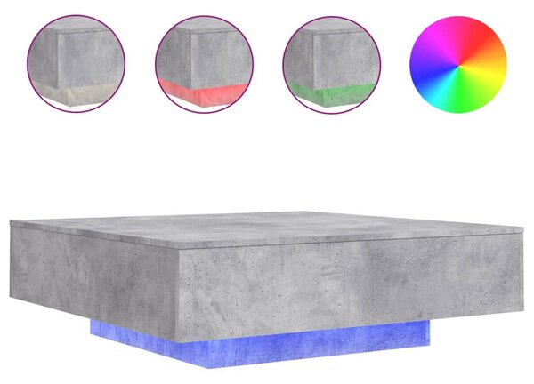 Betonszürke dohányzóasztal LED-lámpákkal 100 x 100 x 31 cm