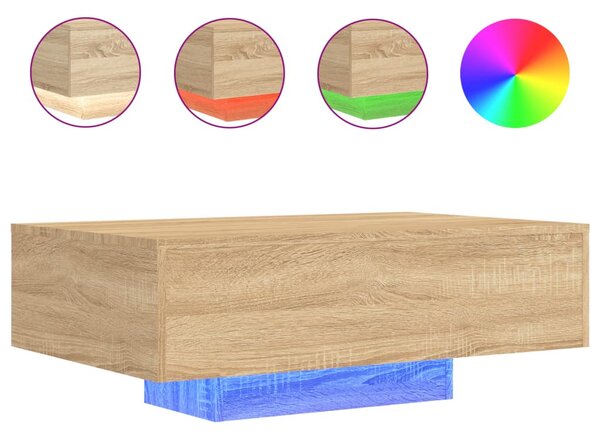 Sonoma tölgy színű dohányzóasztal LED-lámpákkal 85 x 55 x 31 cm
