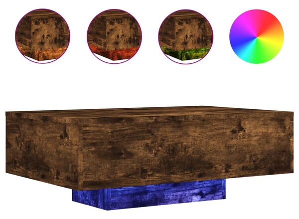 Füstös tölgy színű dohányzóasztal LED-lámpákkal 85 x 55 x 31 cm