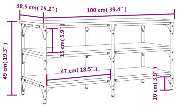 Barna tölgy színű szerelt fa cipőtároló pad 100 x 38,5 x 49 cm