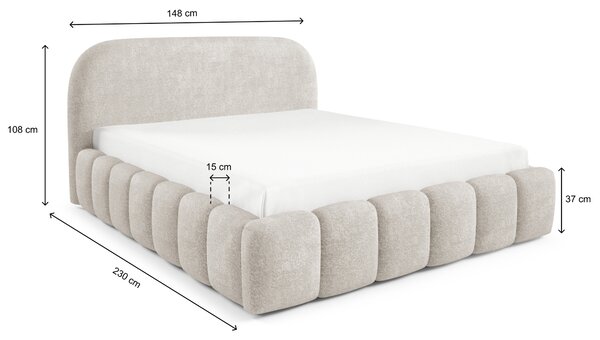 BELLUNO egyszemélyes kárpitozott ágy ágyneműtartóval 120x200 - krémszínű