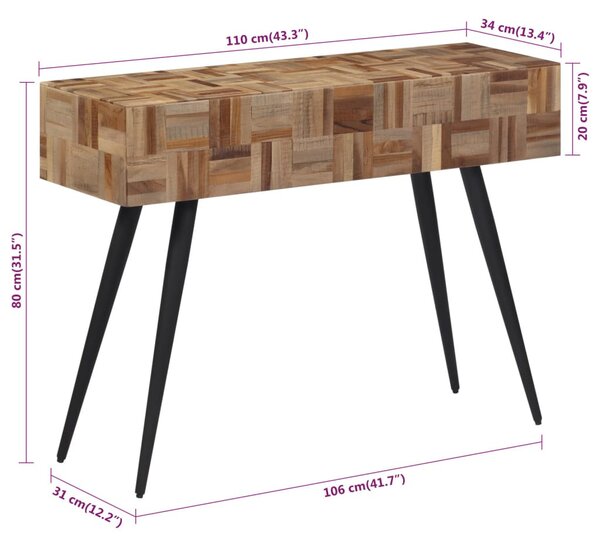 Tömör újrahasznosított tíkfa tálalóasztal 110 x 34 x 80 cm