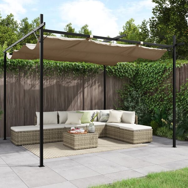 Tópszínű pergola behúzható tetővel 295 x 292 x 230 cm