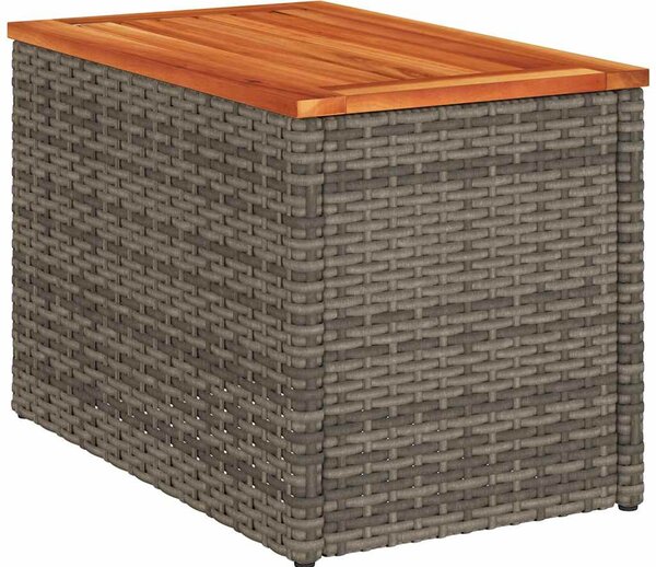 2 db szürke polyrattan és tömör fa kerti kisasztal 55x34x37 cm