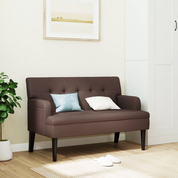 Barna műbőr pad háttámlával 112x65,5x75 cm