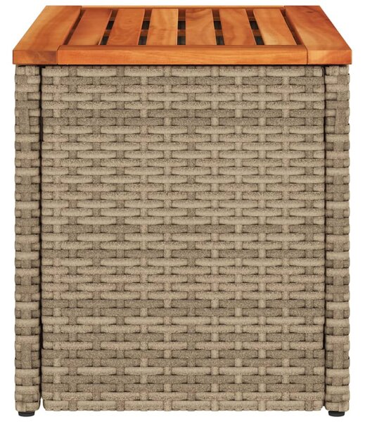 2 db bézs polyrattan és tömör fa kerti kisasztal 55x34x37 cm