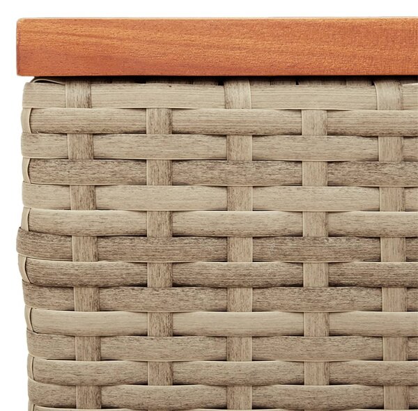 2 db bézs polyrattan és tömör fa kerti kisasztal 55x34x37 cm
