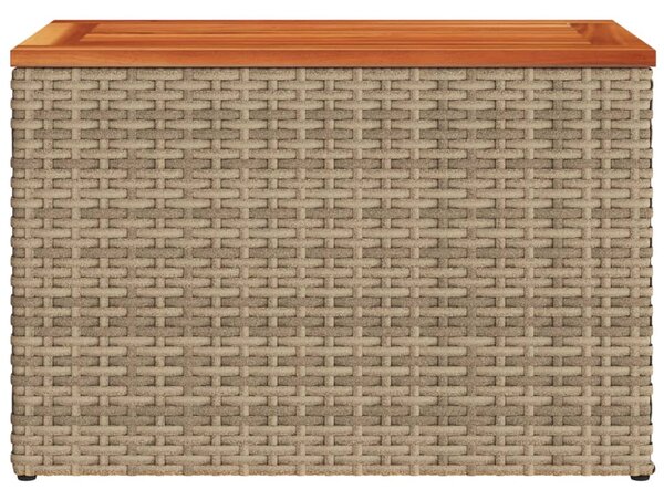 2 db bézs polyrattan és tömör fa kerti kisasztal 55x34x37 cm