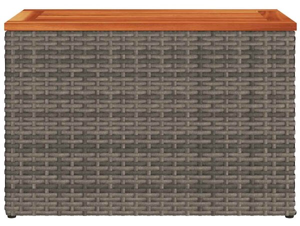 2 db szürke polyrattan és tömör fa kerti kisasztal 55x34x37 cm