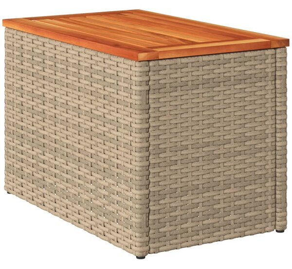 2 db bézs polyrattan és tömör fa kerti kisasztal 55x34x37 cm