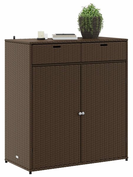 Barna polyrattan kerti tárolószekrény 105 x 55 x 113 cm
