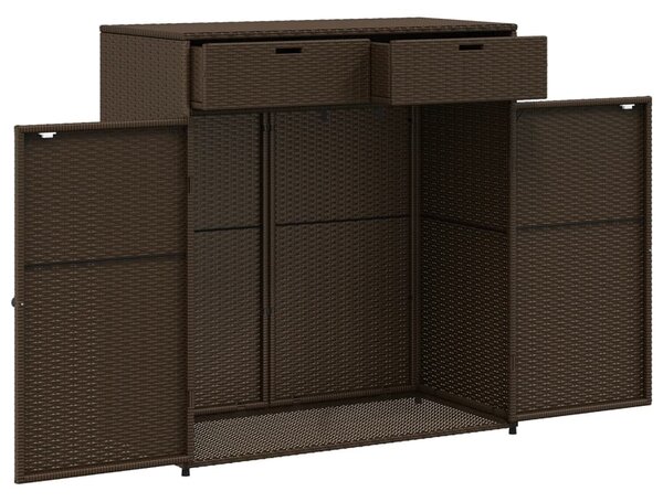 Barna polyrattan kerti tárolószekrény 105 x 55 x 113 cm