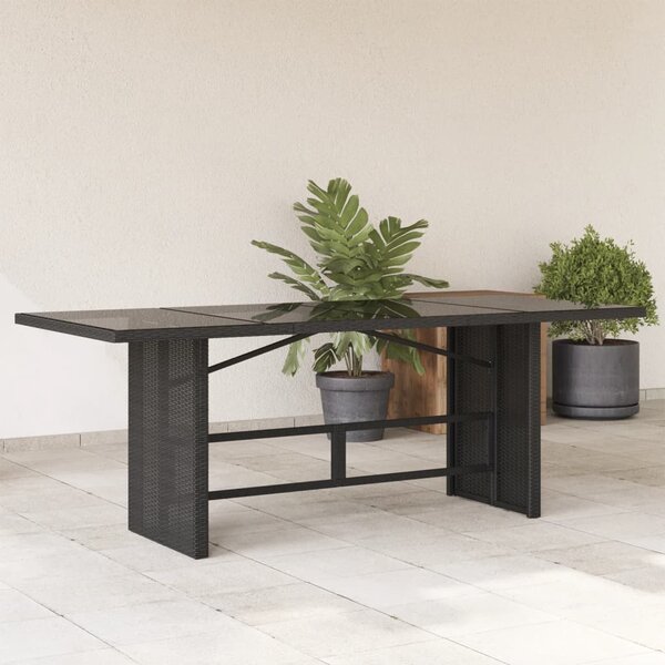 VidaXL fekete polyrattan üveglapos kerti asztal 190 x 90 x 75 cm