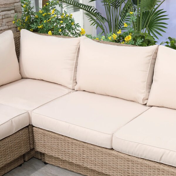 Outsunny kültéri bútor szett 4 darabos luxus polyrattan, polcokkal, lerakóasztallal és ülőpárnákkal, barna