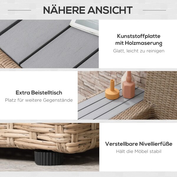 Outsunny kültéri bútor szett 4 darabos luxus polyrattan, polcokkal, lerakóasztallal és ülőpárnákkal, barna