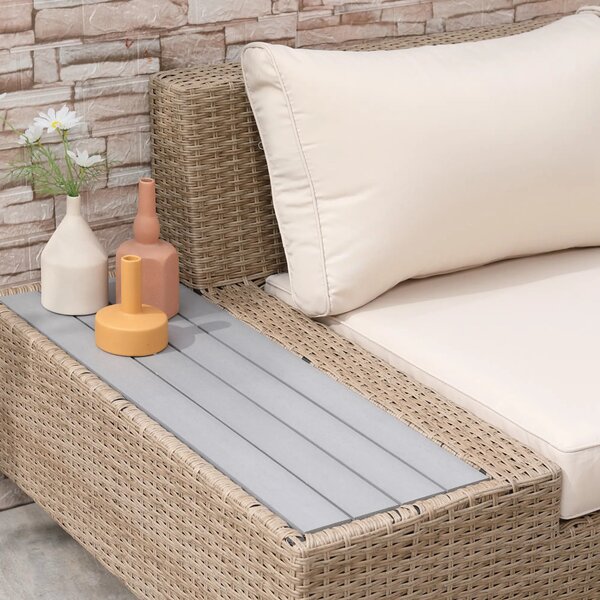 Outsunny kültéri bútor szett 4 darabos luxus polyrattan, polcokkal, lerakóasztallal és ülőpárnákkal, barna