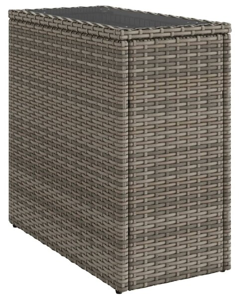 Szürke polyrattan kerti kisasztal üveg lappal 58 x 27,5 x 55 cm