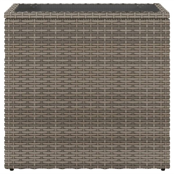 Szürke polyrattan kerti kisasztal üveg lappal 58 x 27,5 x 55 cm