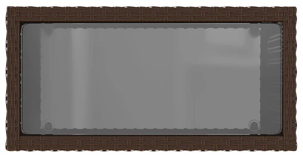 Barna polyrattan kerti kisasztal üveg lappal 58 x 27,5 x 55 cm