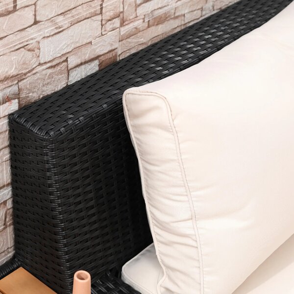 Outsunny Kerti bútor szett, 4 darabos luxus polyrattan, polcokkal, lerakóasztallal és ülőpárnákkal, fekete