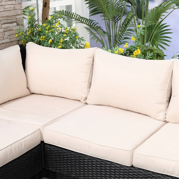 Outsunny Kerti bútor szett, 4 darabos luxus polyrattan, polcokkal, lerakóasztallal és ülőpárnákkal, fekete