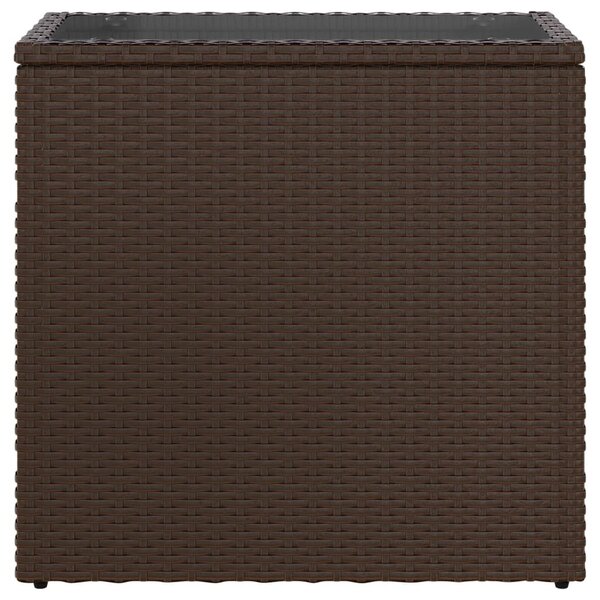 Barna polyrattan kerti kisasztal üveg lappal 58 x 27,5 x 55 cm