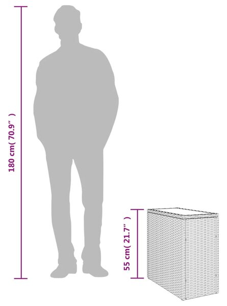 Szürke polyrattan kerti kisasztal üveg lappal 58 x 27,5 x 55 cm