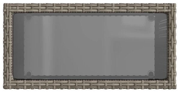 Szürke polyrattan kerti kisasztal üveg lappal 58 x 27,5 x 55 cm