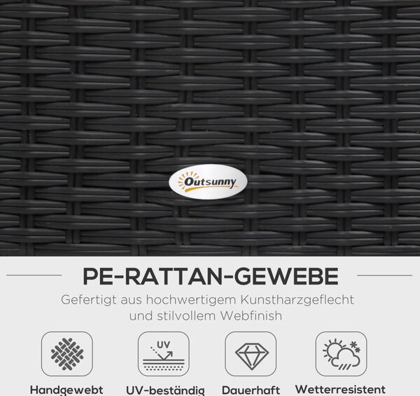 Outsunny Kerti bútor szett, 4 darabos luxus polyrattan, polcokkal, lerakóasztallal és ülőpárnákkal, fekete