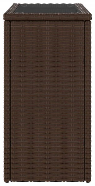 Barna polyrattan kerti kisasztal üveg lappal 58 x 27,5 x 55 cm