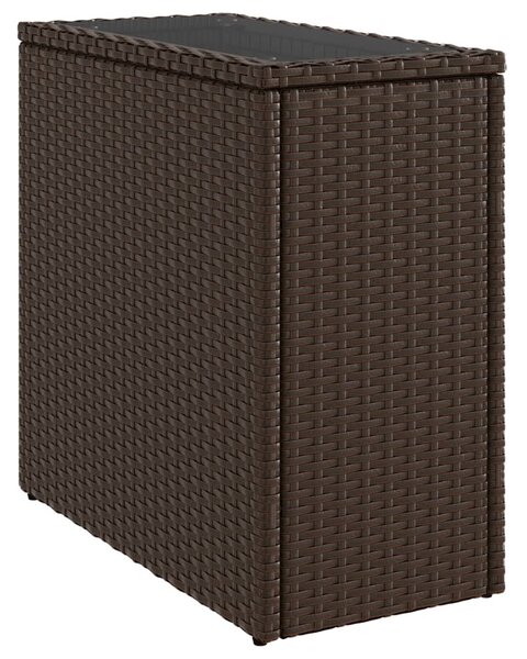 Barna polyrattan kerti kisasztal üveg lappal 58 x 27,5 x 55 cm