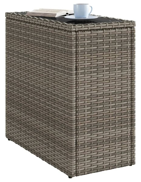 Szürke polyrattan kerti kisasztal üveg lappal 58 x 27,5 x 55 cm