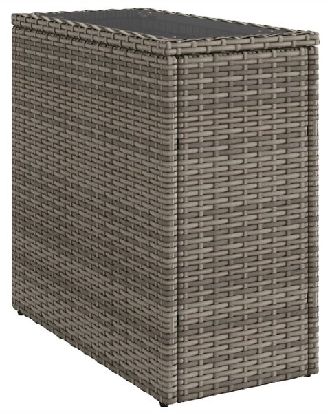 Szürke polyrattan kerti kisasztal üveg lappal 58 x 27,5 x 55 cm