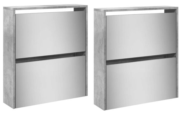Betonszürke 4 szintes cipőszekrény tükörrel 63 x 17 x 134 cm
