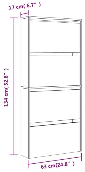 Betonszürke 4 szintes cipőszekrény tükörrel 63 x 17 x 134 cm