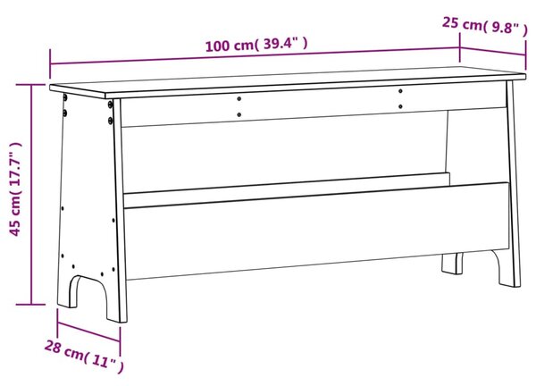 Tömör fenyőfa előszobai pad fehér 100 x 28 x 45 cm