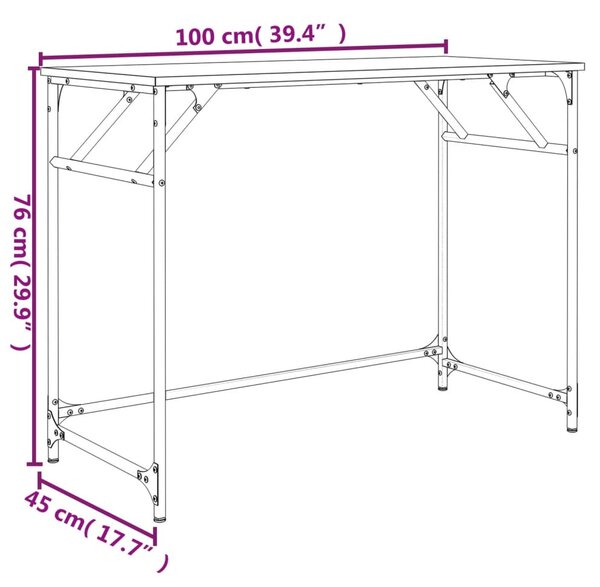 Füstös tölgy szerelt fa és porszórt acél íróasztal 100x45x76 cm