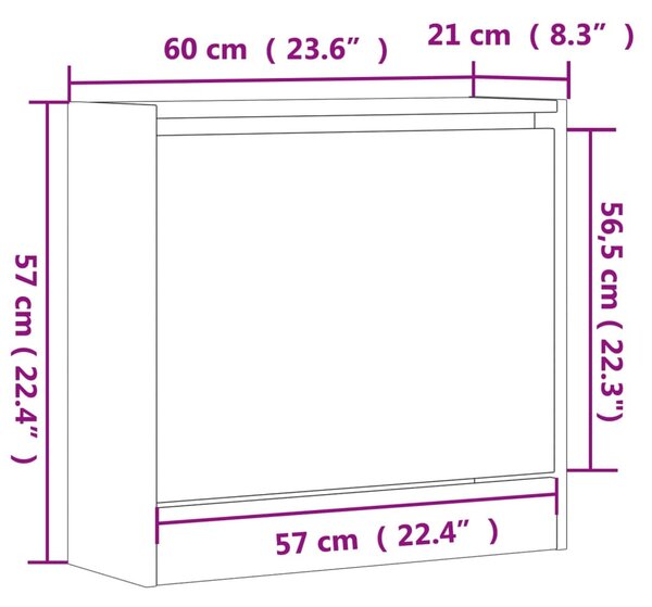 Betonszürke szerelt fa cipőszekrény 60 x 21 x 57 cm