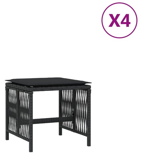 4 db fekete polyrattan kerti szék párnával 41 x 41 x 36 cm