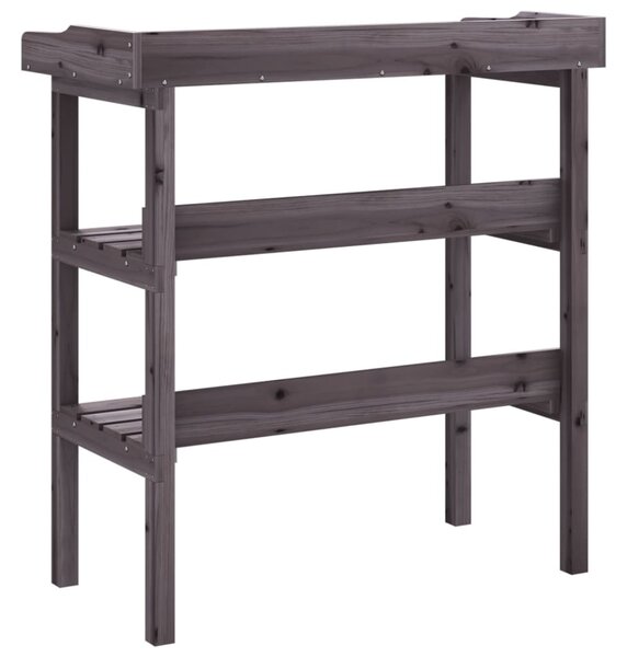 Szürke tömör fenyőfa növénytartó asztal polcokkal 78x38x82,5 cm