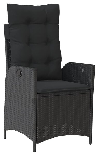 Fekete polyrattan dönthető kerti szék párnával