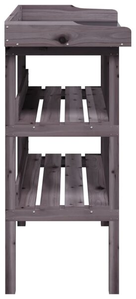 Szürke tömör fenyőfa növénytartó asztal polcokkal 78x38x82,5 cm