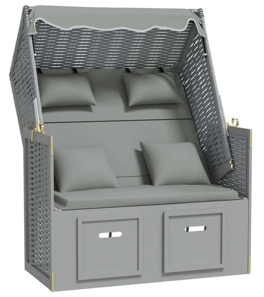 VidaXL szürke polyrattan és tömör fa strandszék párnákkal